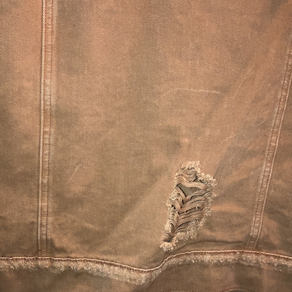 Distressed tan denim jacket - Picture 10 of 13